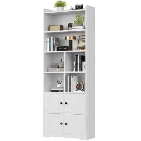IRONCK Bookshelves and Bookcases with 4 Doors, 6-Tier Bookshelf with Storage Shelves 74.6 in Tall Bookcase for Home Office, Living Room, Bedroom, White IRONCK