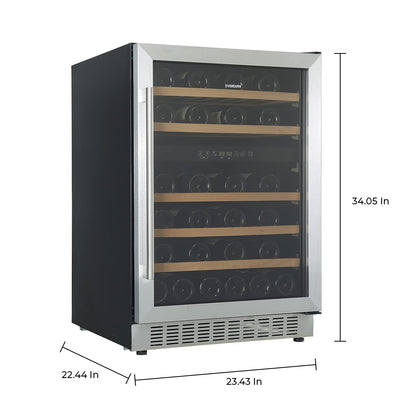 Everdure 46 Bottle Luxury Wine Cooler & Beverage Refrigerator, Built in or Free-Standing, Dual Zone, Stainless Steel with Reversible Glass Door, Beech Wood Shelves and LED Display Touchpad - WoodArtSupply