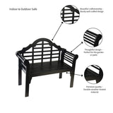 Plow & Hearth Weatherproof Lutyens Eucalyptus Wood Garden Bench | Foldable Patio Bench | Outdoor Furniture Seating for Porch Park Deck | Black Plow & Hearth