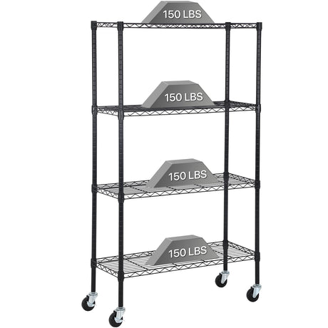 Dkelincs Wire Shelving Unit 36''L×14''W×62''H NSF Metal Storage Shelves 4 Tier Height Adjustable Wire Shelf with 4 Wheels for Kitchen Office Pantry Bathroom Garage, Black Dkelincs