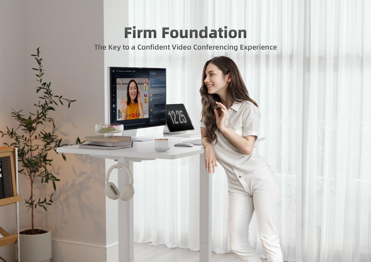 Seang Electric Standing Desk with Adjustable Height, 55x24 Inch Stand Up Desk, Sit Stand Desk with Splice Board for Home Office Computer Workstation, White Frame/White Top Seang