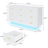 Walmokid 9 Drawer Dresser for Bedroom, 55'' W Highly Reflective Modern Chest of Drawers with LED Light, Wooden Dresser Organizer Cabinet for Living Room, Entryway (White) Walmokid