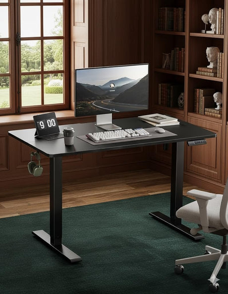 Marsail Electric Standing Desk, Adjustable Height, 48 x 24 Inch Sit Stand Desk for Home Office, Computer Desk with 3 Memory Presets, Headphone Hook, Black Marsail