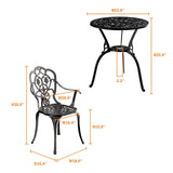 Z1UVDFUR Patio Bistro Set of 2, Cast Aluminum, Outdoor Set w/Umbrella Hole, 3 Piece Table and Chairs Set, Bistro Set for Backyard/Garden/Lawn, Black Z1UVDFUR