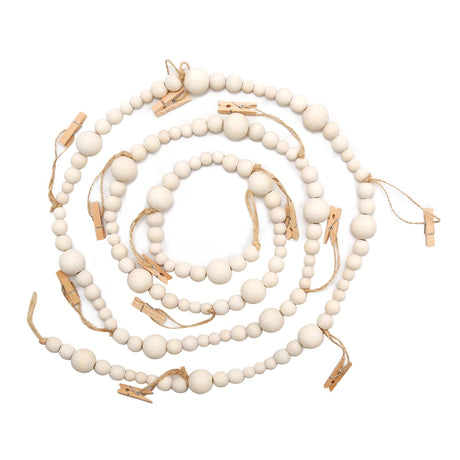 UOIENRT Wooden Beaded Garland, Farmhouse Hanging Garland Boho Style Photo Display for Classroom, Dormitory Decoration, Hanging Cards (6.8Ft) UOIENRT