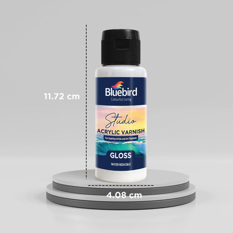 Bluebird Studio Gloss Varnish for Acrylic Painting, 3.4 Fl Oz, Non-Yellowing, Non-Toxic, Anti-Crazing, Basic Varnish for Pro Artists, Hobby Painters & Kids BLUEBIRD