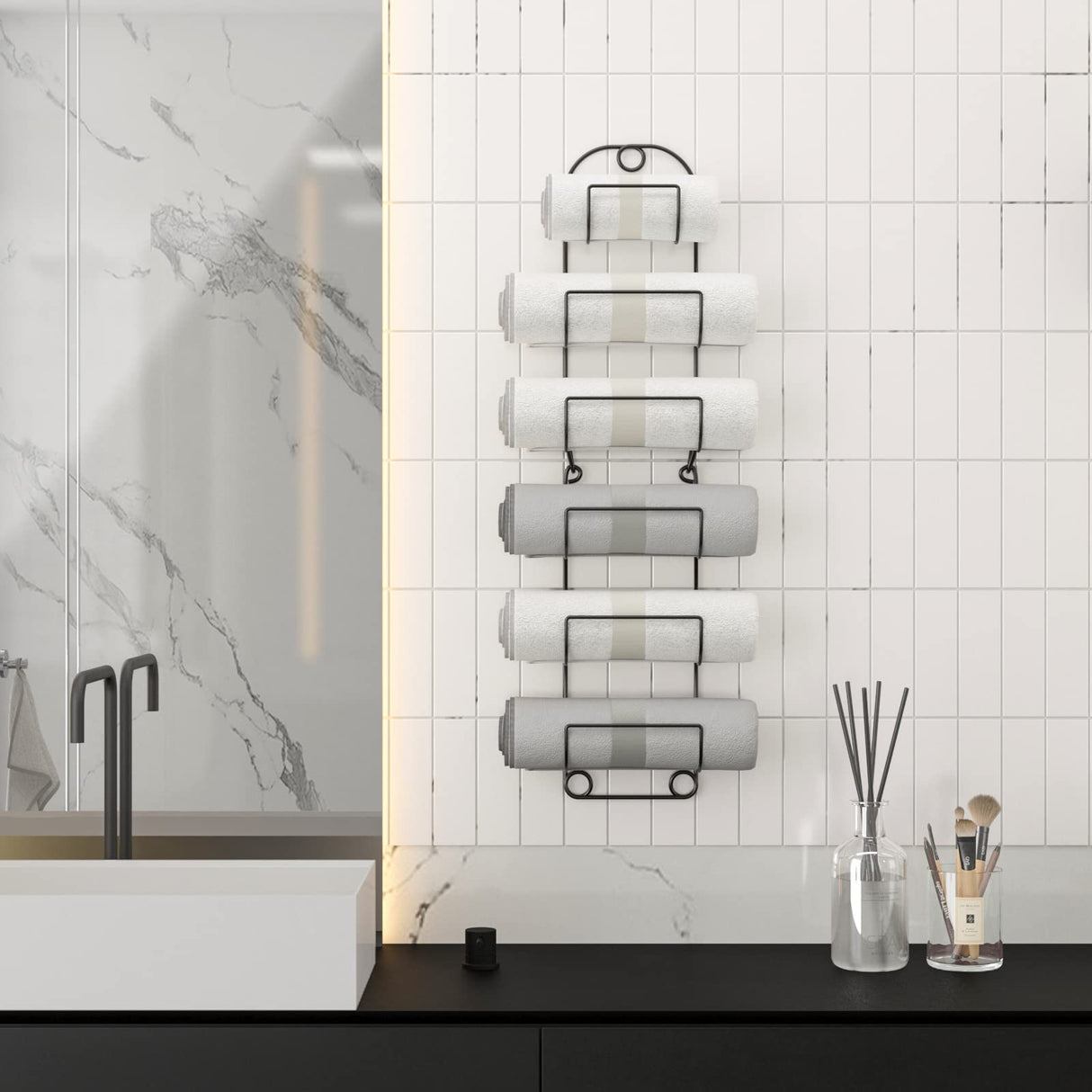 SODUKU Towel Racks for Bathroom Wall Mounted Metal Wine Rack Towel Shelf Towel Holder for Bath Black SODUKU