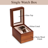 Bey-Berk Custom Personalized Solid Wood Watch Box Organizer with Glass Display Top (1 Watch) Bey-Berk