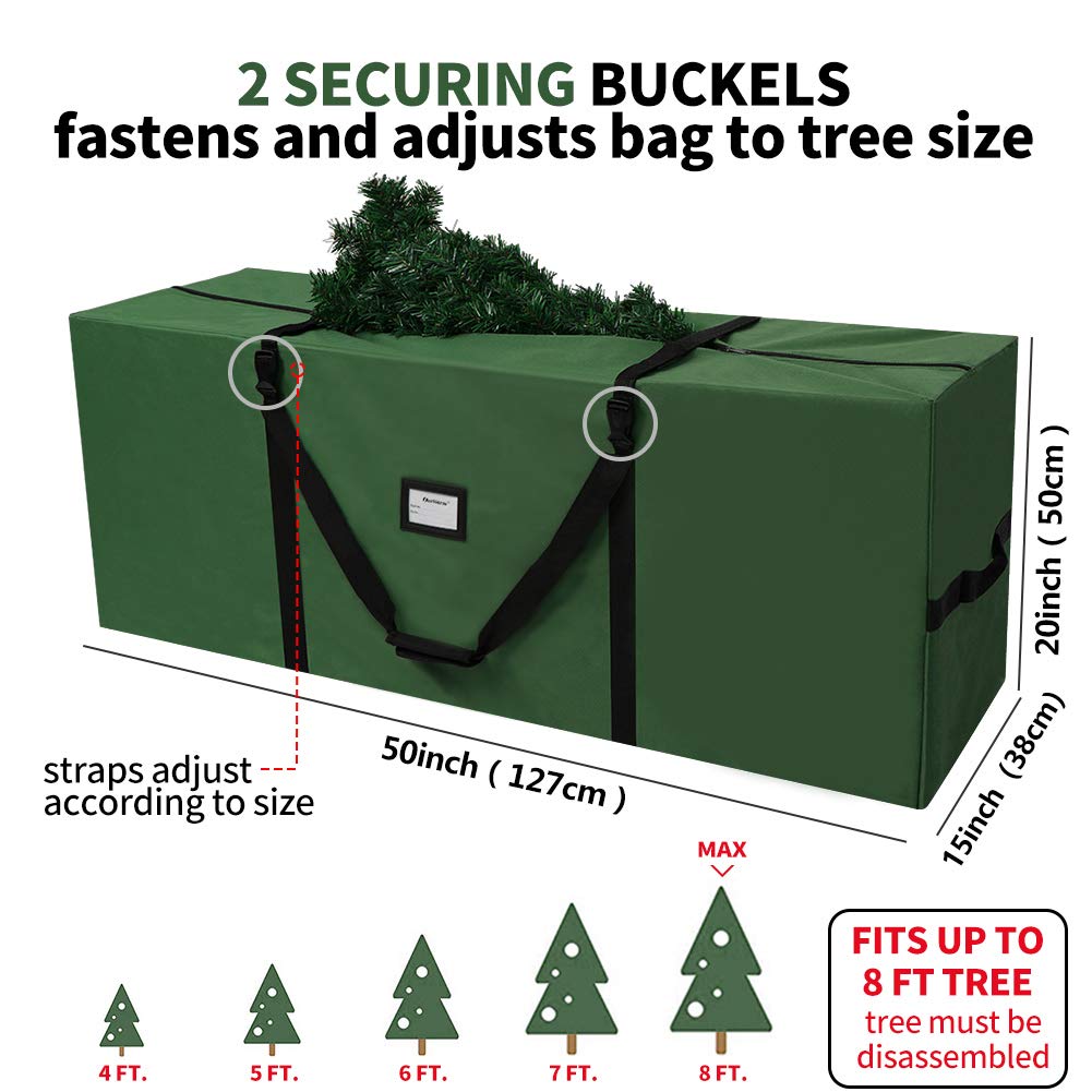 AerWo Christmas Tree Storage Bag Extra Large Christmas Storage Containers, Fits Up to 7.5 Ft Artificial Trees Heavy Duty 600D Oxford Xmas Holiday Tree Bag with Durable Handles & Dual Zipper 50in x