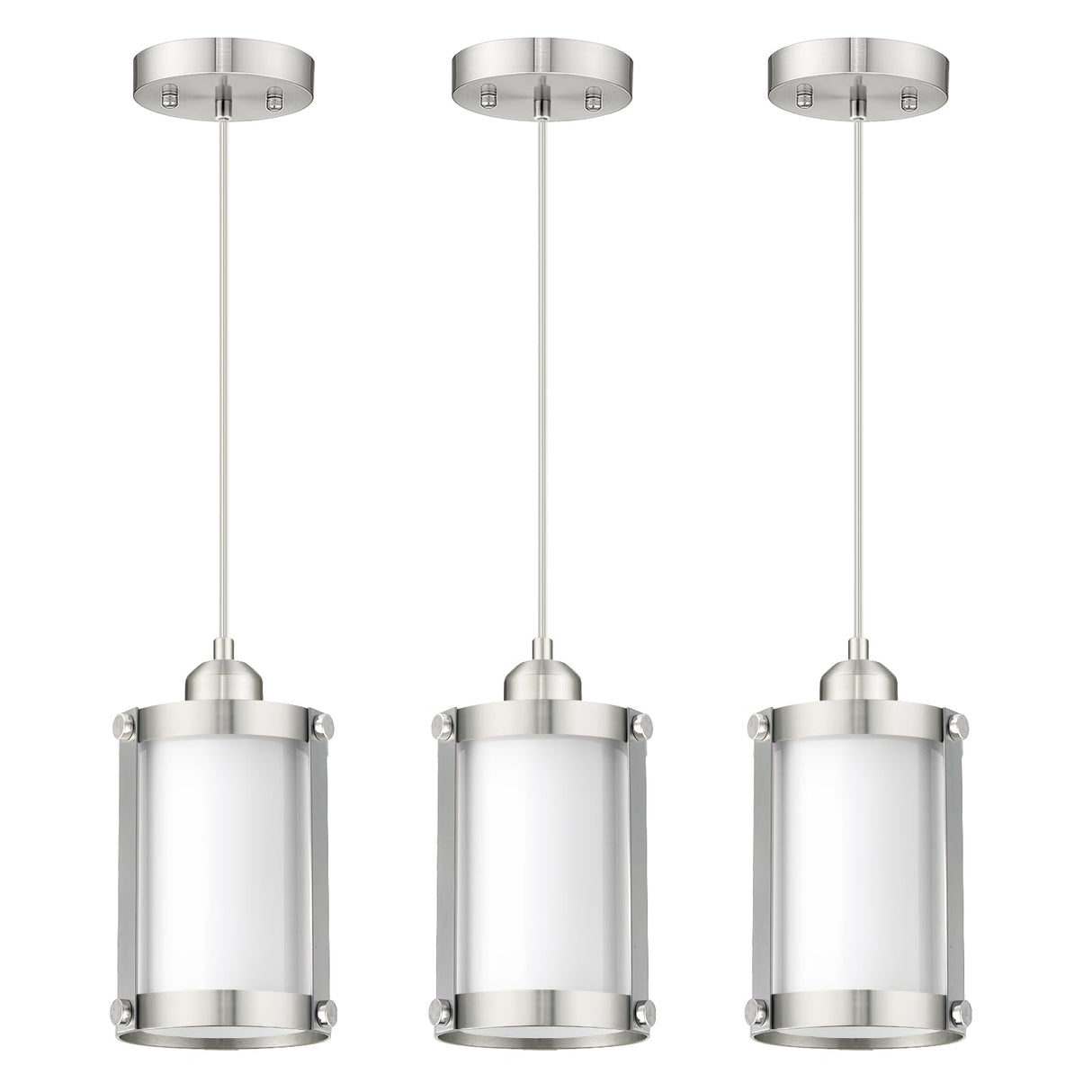Osimir Brushed Nickel Pendant Lights Kitchen Island 3 Pack, Modern Kitchen Pendant Lighting Over Island with Milk Glass, Farmhouse Mini Hanging Light for Sink Dining Room, OS-3014-3PBN Osimir