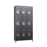 SUXXAN 9 Doors Storage Locker Combination with 18 Hooks,Industries Double Tier Metal Locker for School Office Gym Home Employees Staff Sundries Room W35.43*D15.7*H72(Dark Grey) SUXXAN
