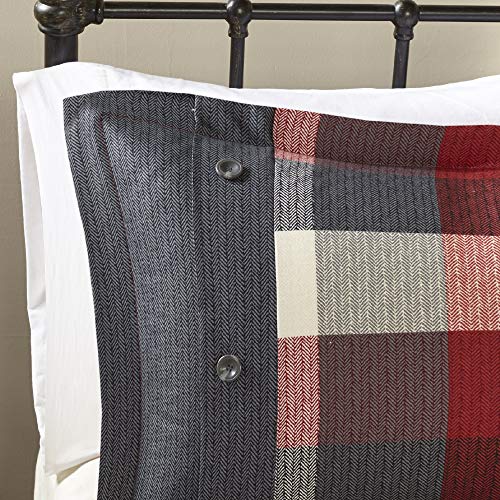 Madison Park Ridge Comforter Set - Cabin Lodge Plaid Herringbone Design, All Season Down Alternative Cozy Bedding with Matching Bedskirt, Shams, Decorative Pillow, Red Queen(90"x90") 7 Piece Madison Park