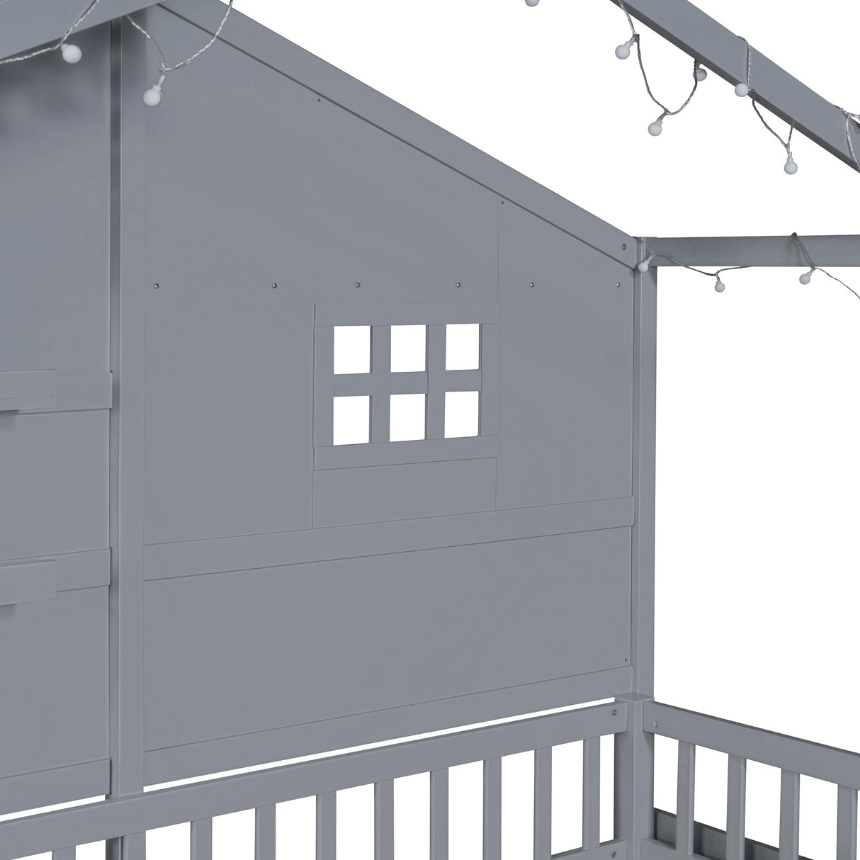 SOFTSEA Twin Size Low House Loft Bed with Shelves and Sparkling Light Stripe SOFTSEA