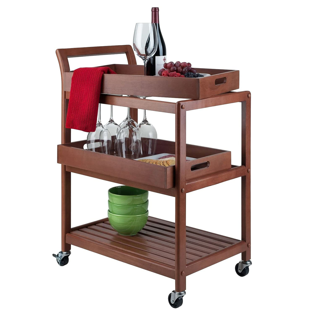 Winsome 3-Shelf Wood Mobile Serving Cart with Lockable Wheels, Walnut (94138) Winsome