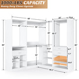 Unikito 86” Corner Closet System, Modular Closets Organizer with 4 Hanging Rods and Storage Shelves, Freestanding Adjustable Wood Clothes Garment Rack with Drawers, Sturdy Walk in Closet Tower, White Unikito