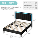 IMMERSTABLE Full Size Bed Frame, Upholstered Bed Frame with LED Lights, Platform Bed with Headboard, Heavy Duty Wood and Metal Slats Support, Noise-Free, No Box Spring Needed, Easy Assembly IMMERSTABLE