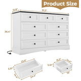 Hasuit Bedroom Dresser with 9 Drawers, 51.2‘’ Long Dresser TV Stand with Charging Station, Farmhouse Dresser Chest of Drawers, Large Wood Storage Organizer Dresser for Bedroom Living Room, White/Black Hasuit