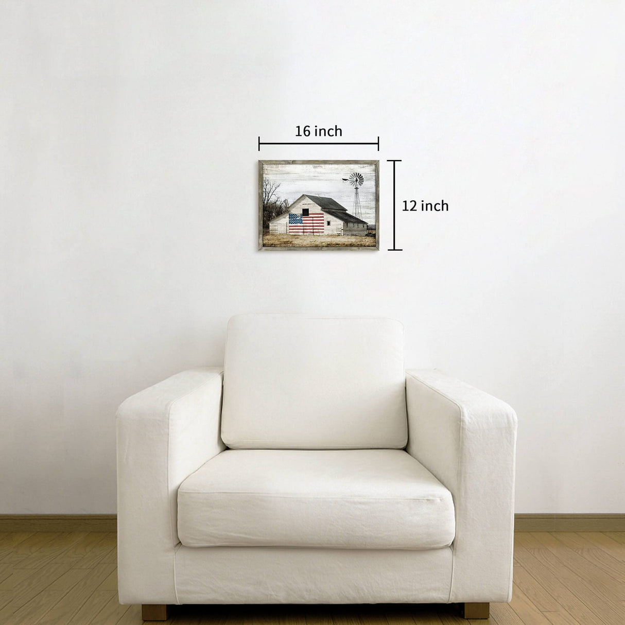 Wooden Picture Art Wall Decor: Rustic Old Barn Artwork American Flag Painting Grey Windmill Prints Landscape for Farmhouse Home Living Room Decoration WALLSUP DECOR