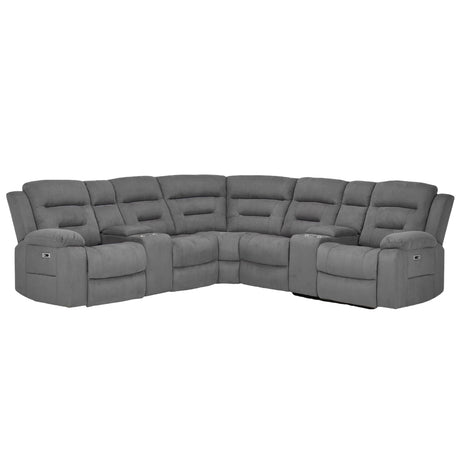 Modular Fabric Power Reclining Sectional with Consoles, USB-C & Type-C Charging, L-Shaped Recliner Sectional for Living Room (Gray) UR livingroom