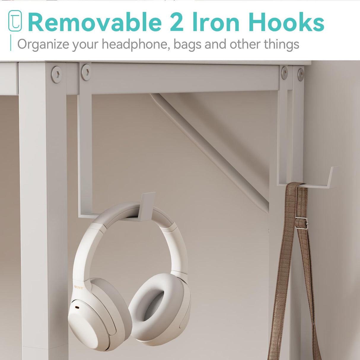 Lufeiya Small White Desk for Small Spaces, 24 Inch Kids Girls Study Writing Mini Desks for Bedroom, Simple Modern Laptop PC Little Side Table with Storage Bag Headphone Hook, White Lufeiya