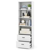 IFANNY 4 Shelf Bookcase with Drawers, Tall Bookshelves and Bookcases, Vertical Bookshelf Tower, Wood Storage Shelves, Modern Book Shelf for Bedroom, Living Room, Home Office (White, 74''H) IFANNY
