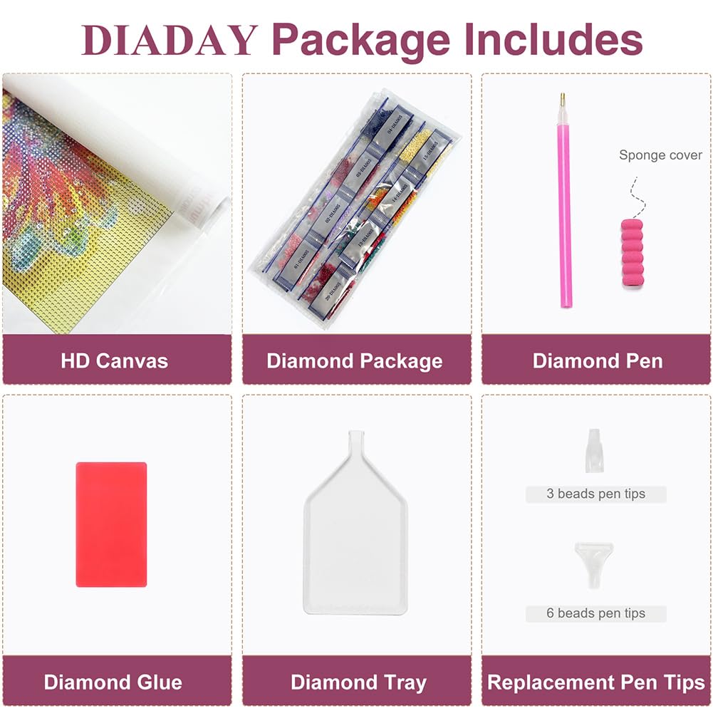 DIADAY Cat Diamond Painting Kits for Adults, 5D Full Drill Diamond Art Kits with Round Gem for Beginners, DIY Art Crafts Home Wall Decor Gift 12 x 12 Inches DIADAY