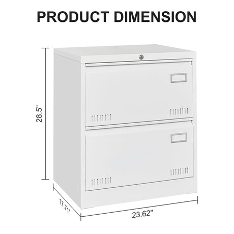 Gustonhon 2 Drawer Metal Lateral File Cabinet with Lock,Office Vertical Files Cabinet for Home Office/Legal/Letter/A4, Locking Wide Metal File Cabinet,Assembly Required (White, 2 Drawer) Gustonhon