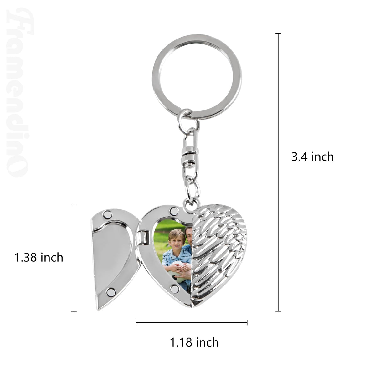 Framendino, 5 Pack Sublimation Angel Wing Keychains Blanks Heat Transfer Love Heart Pendants Charms Locket Photo Frame Key Chains Custom Personalized Picture Keychain Silver Framendino
