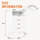 Apeaka 4 Drawer Dresser with LED Light, Wood White Dresser for Bedroom Modern Chest of Drawers 38" Tall Nightstand Bedside Table with Shelf Apeaka