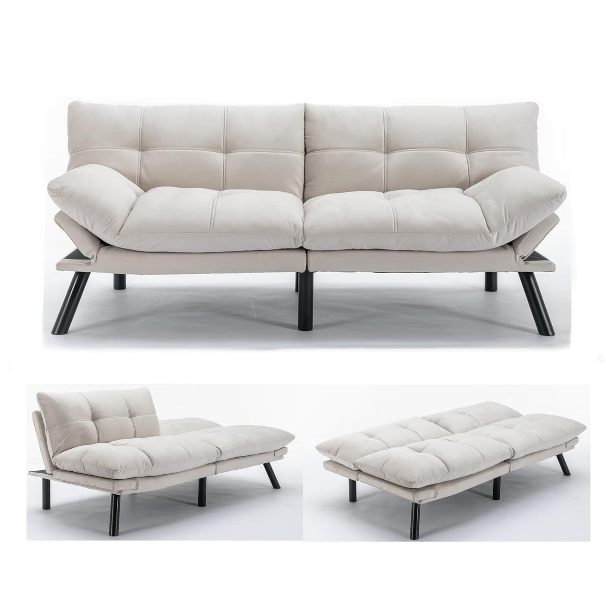 Anwick Futon Sofa Bed Velvet Convertible Futon Sleeper Couch, 71" Sleeper Sofa Bed with Adjustable Backrest, Modern Loveseat Couch for Compact Living Room, Apartment, Office (White) Anwick