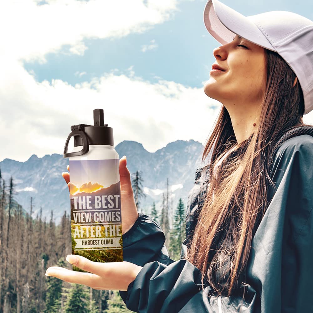 PYD Life 4 Pack Sublimation Water Bottle Blanks Sports Tumbler Cups White 30 OZ Wide Mouth Stainless Steel Vacuum Flask with Straw and Portable Handle for Cricut Mug Press Tumbler Press Print PYD Life