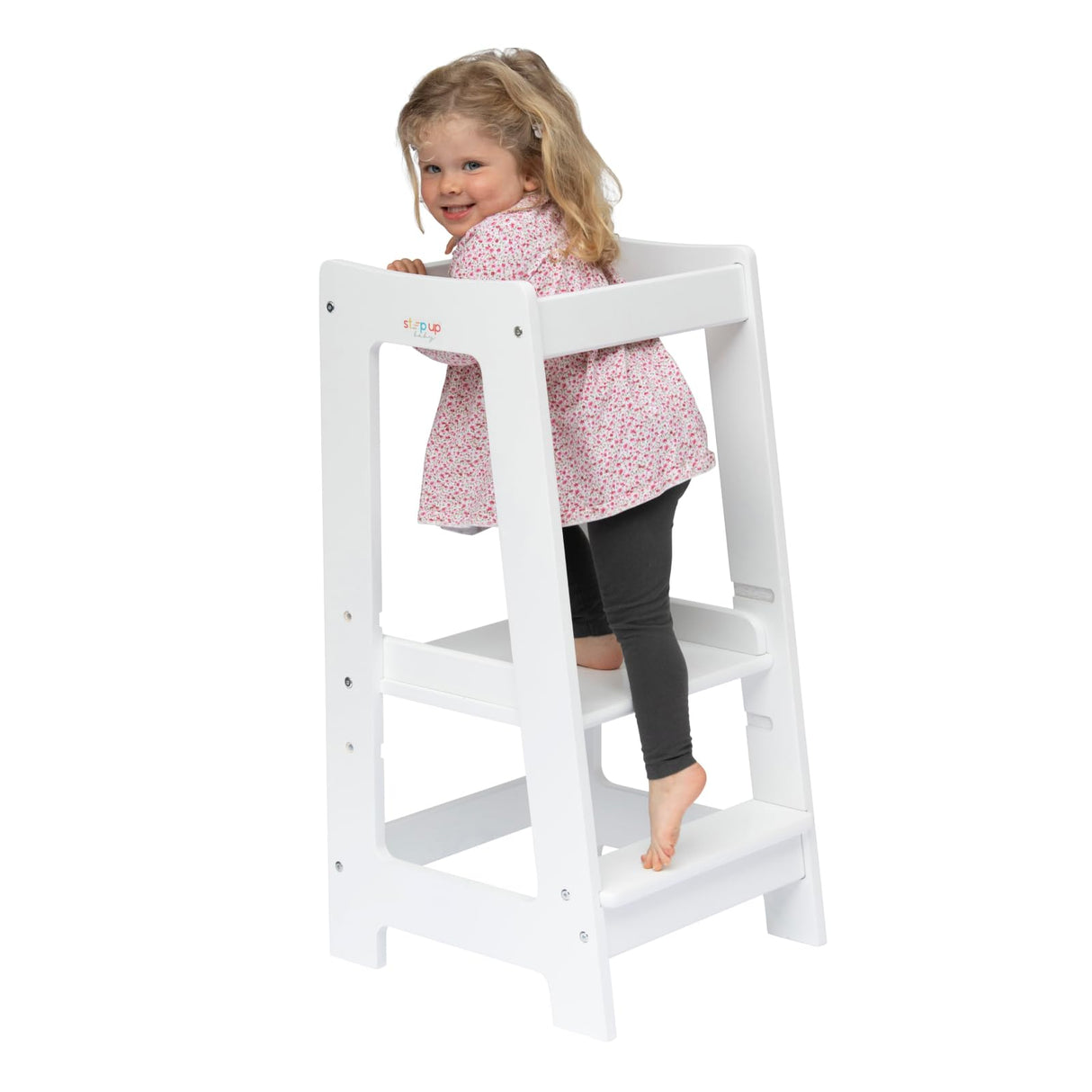 Adjustable Toddler Standing Stool for Kitchen & Bathroom | Wooden Step Stool with Safety Rails for Cooking & Learning | Sturdy & Secure Platform for Ages 18 Months to 5 Years Stepup Baby