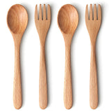 YFWOOD 4-Pieces Natural Wooden Children's Safe Flatware, 2 x Child Forks, 2 x Children Spoons, Kids Utensils Set Hand polishing Anti-slip Portable and ultra light YFWOOD