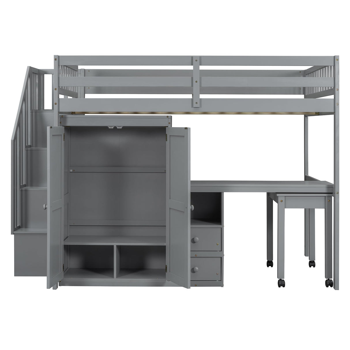 Harper & Bright Designs Full Size Loft Bed with Stairs and Bookshelf, Wood Full Storage Bed with Desk & Wardrobe, Space-Saving Multifunctional Furniture for Kids & Teens - Gray Harper & Bright Designs