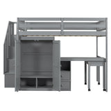 Harper & Bright Designs Full Size Loft Bed with Stairs and Bookshelf, Wood Full Storage Bed with Desk & Wardrobe, Space-Saving Multifunctional Furniture for Kids & Teens - Gray Harper & Bright Designs