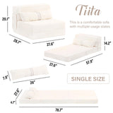 Tiita Folding Sofa Bed Couch,Single Size Foldable Futon Chair Bed with Pillow, Folding Sleeper Sofa Chair Bed Floor Mattress for Guest Room, Living Room, Beige Tiita