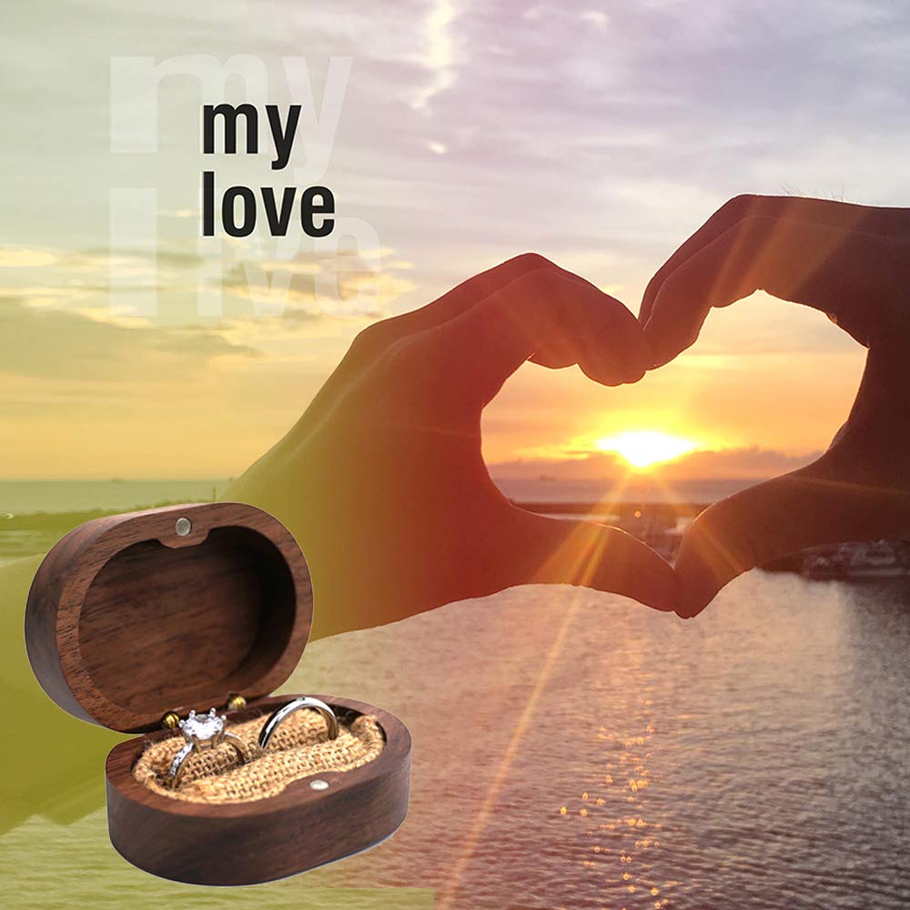 molchagar Wedding Ring Box, Wood Ring box for Proposal, Rustic Mr & Mrs Carve Engagement Ring Holder Gift for Wedding Ceremony molchagar