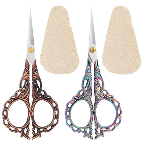 Jasni Sewing Embroidery Crafting Scissors Stainless Steel Vintage peach blossom handle for DIY tools Craft Tailor Needlework Threading Shears 2 Packs 5 Inches with cover (Red bronze and Color) Jasni