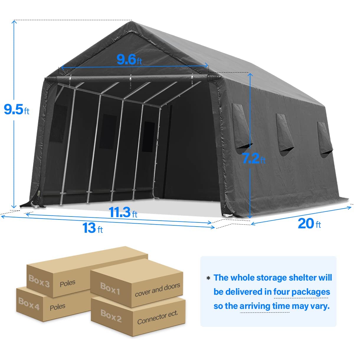 ADVANCE OUTDOOR 13x20 ft Garage Tent Carports with 2 Roll up Doors & Vents Outdoor Portable Storage Shelter for Vehicle Truck Boat Anti-UV Snow Resistant Waterproof, Gray ADVANCE OUTDOOR