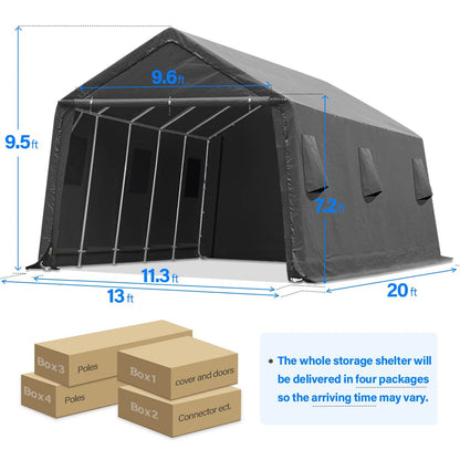 ADVANCE OUTDOOR 13x20 ft Garage Tent Carports with 2 Roll up Doors & Vents Outdoor Portable Storage Shelter for Vehicle Truck Boat Anti-UV Snow Resistant Waterproof, Gray - WoodArtSupply