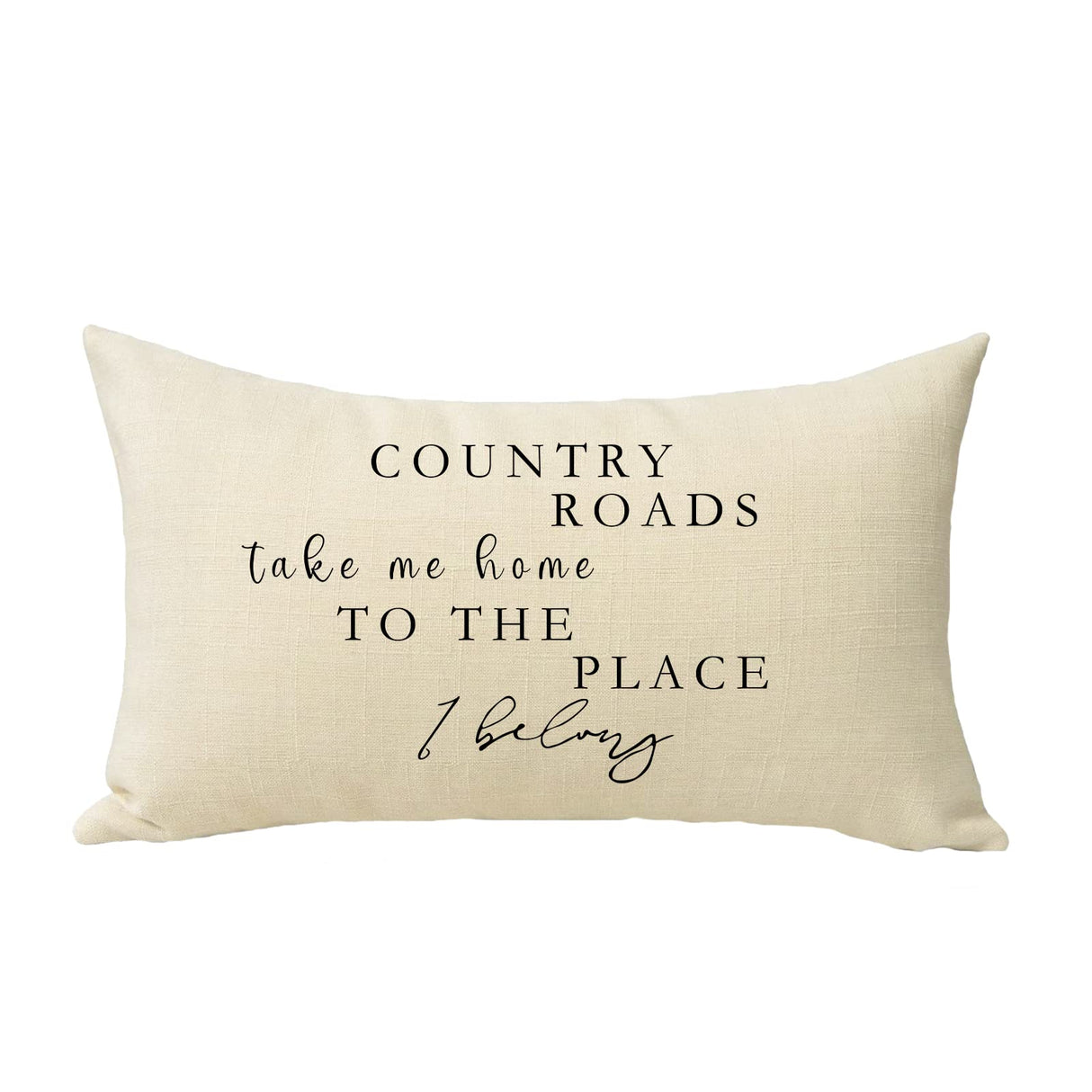 Ussap Lumbar Country Roads Take Me Home Christmas Rectangle Decorative Throw Pillow Cover, Rustic Quote Home Farmhouse Decoration, Housewarming Gift Cushion Case for Sofa Decor Cotton Linen 12 x 20 Ussap