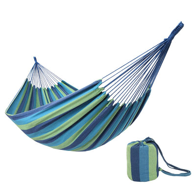 ONCLOUD Extra Long and Wide Double Hammock for Travel Camping Backyard, Porch, Outdoor or Indoor Use, Carrying Pouch Included (Blue/Green Stripes)