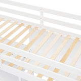 Merax Loft Bed Twin Size with Desk, Twin Loft Bed with Shelves and Writing Board for Kids, Boys or Girls, Wood Slat Support, No Box Spring Needed, White Merax