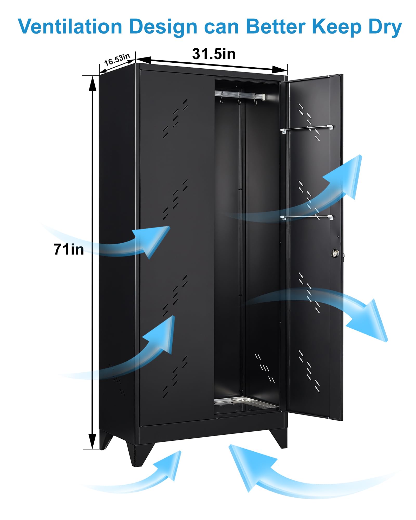 YILFANA 71" Metal Storage Cabinet with Lockable Doors, Functional Garage Storage Cabinet, Tool Cabinet Tool Cabinet Garage Organization Cabinet with Hanging Rod & S-Hooks (71" Utility Cabinet - WoodArtSupply