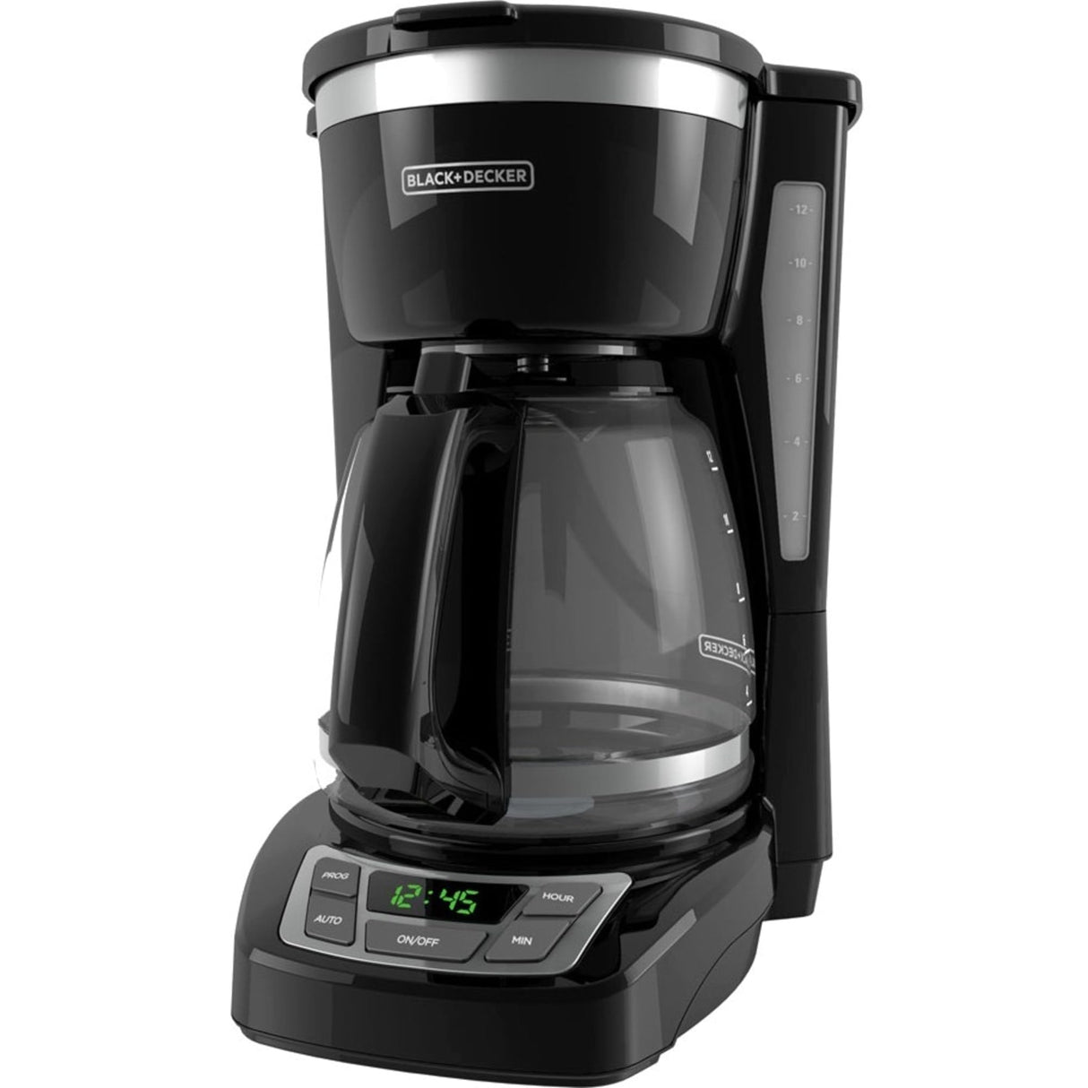 BLACK+DECKER 12-Cup Digital Coffee Maker, Programmable, Washable Basket Filter, Sneak-A-Cup, Auto Brew, Water Window, Keep Hot Plate, Black BLACK+DECKER