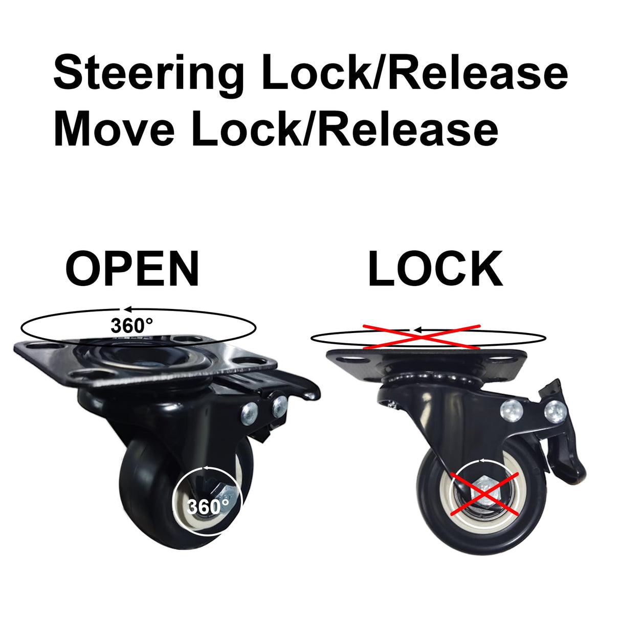 Htudcoue 2 Inch Wheel Casters,Set of 4 Heavy Duty Casters,with Brake,No Noise Locking Polyurethane (PU) Wheels, for Furniture and Workbench Load 800lbs Htudcoue