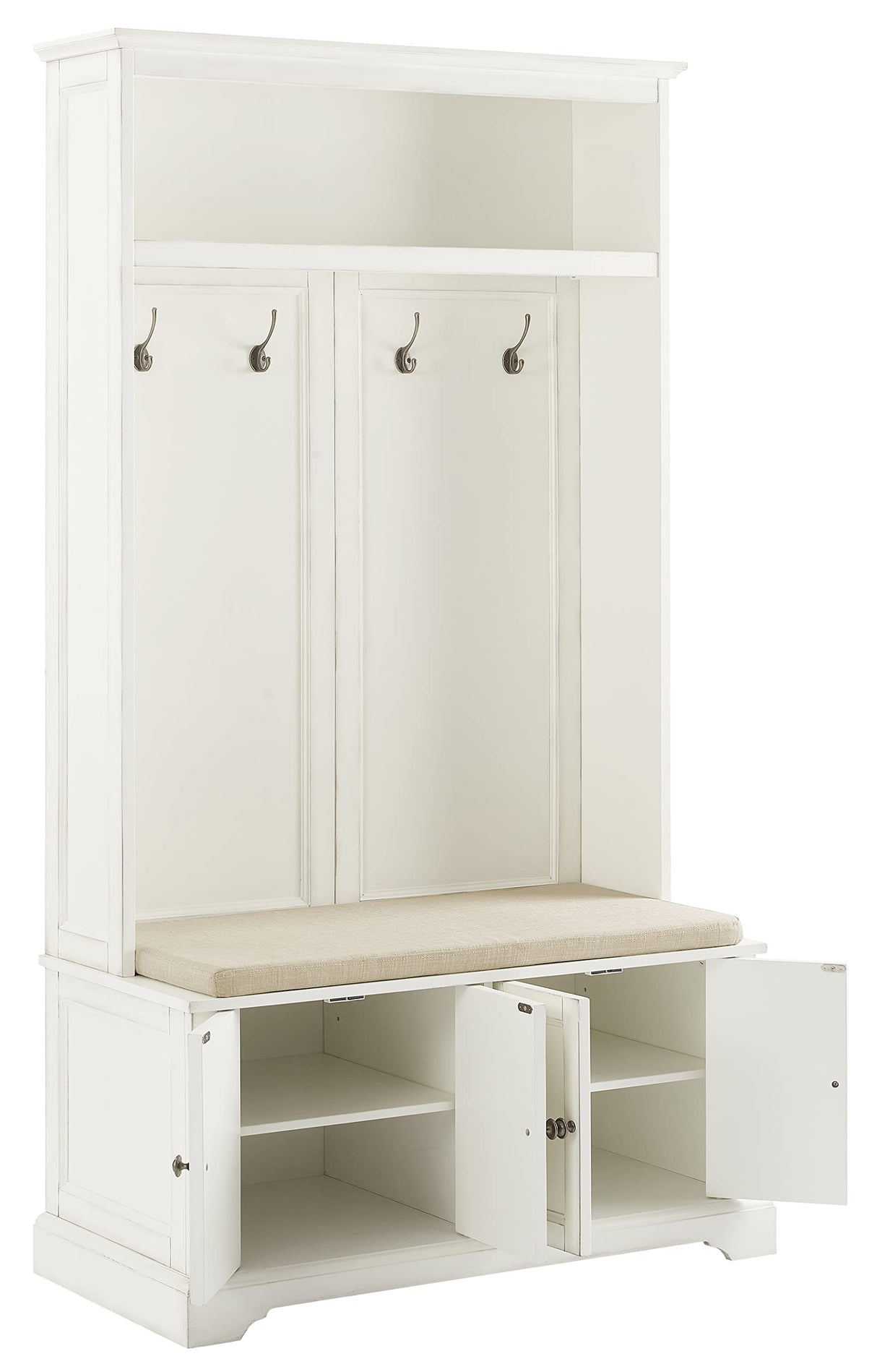 Crosley Furniture Holbrook Hall Tree with Shoe Rack Bench and Coat Hooks for Hanging Storage, Distressed White Crosley Furniture