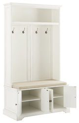 Crosley Furniture Holbrook Hall Tree with Shoe Rack Bench and Coat Hooks for Hanging Storage, Distressed White Crosley Furniture