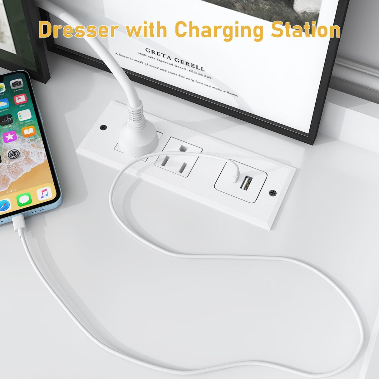 jiteentarou 9 Drawer Dresser with Charging Station and LED Lights, Modern Chest of Drawers with Power Outlet, Organizer Cabinet for Bedroom, Living Room, Entryway, White jiteentarou