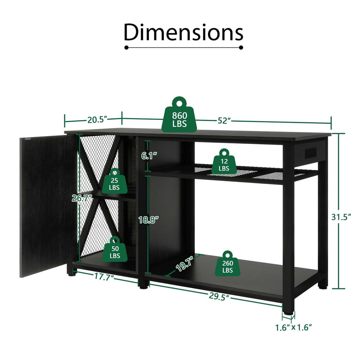 GERDIOEB 55-75 Gallon Aquarium Stand with Power Outlets - Heavy Duty Metal Fish Tank Stand with Cabinet for Fish Tank Accessories Storage, Reptile Terrarium, 860 lbs Capacity, Black GERDIOEB
